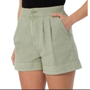 Joie Faded Green Pleated Shorts Linen Cotton Blend Size XXL